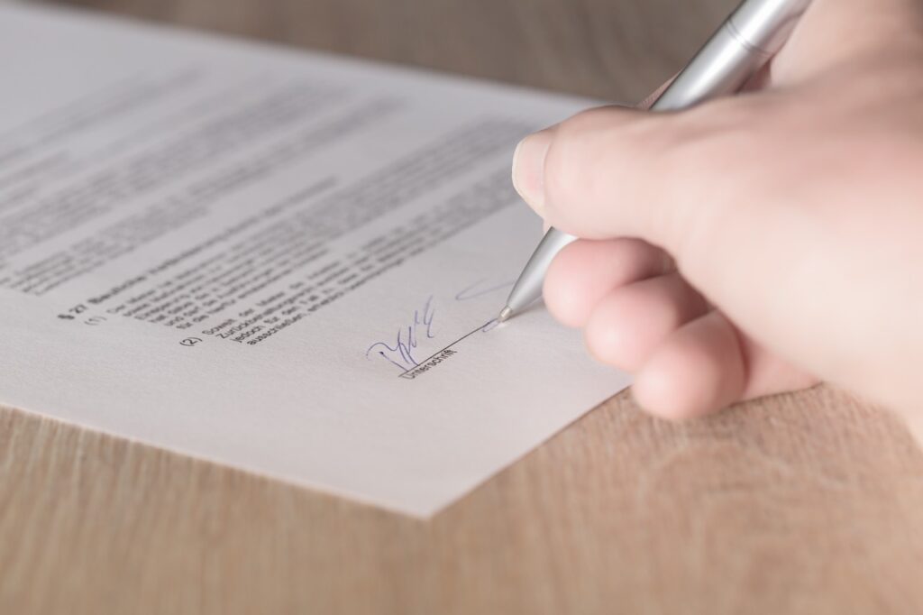 Photo of a signed contract